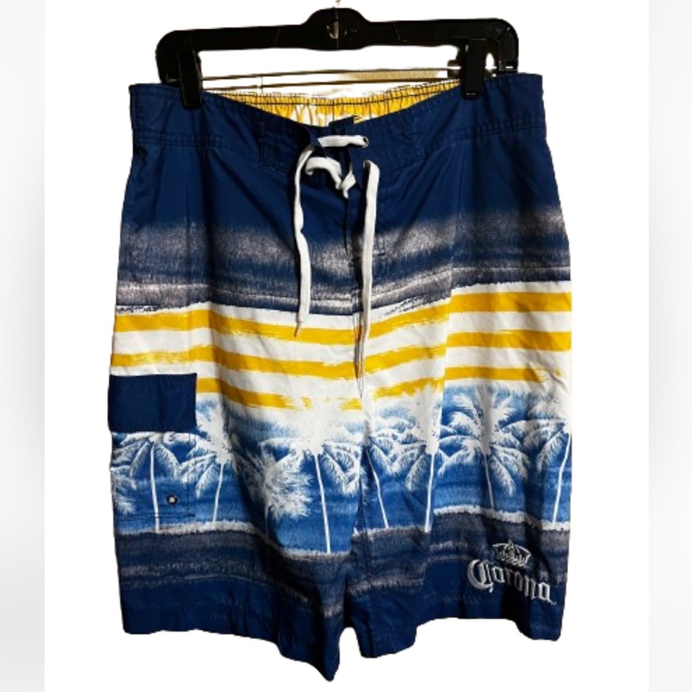 Corona Extra Men’s Colorblock Palm Tree Stripes Size XL (36) Swim Trunks Beach